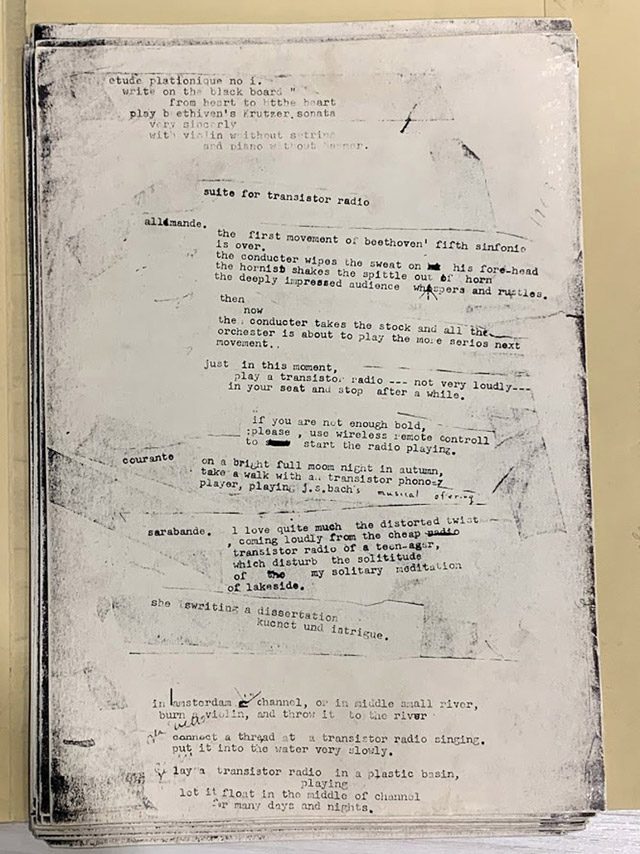 Fig. 14 – 15 Copy of “etude plationique no i.” n.d. photocopy of untitled writing fragments, 11 5/8 x 8 1/4 in. Smithsonian American Art Museum, Nam June Paik Archive (Box 13, Folder 20); Gift of the Nam June Paik Estate. 
