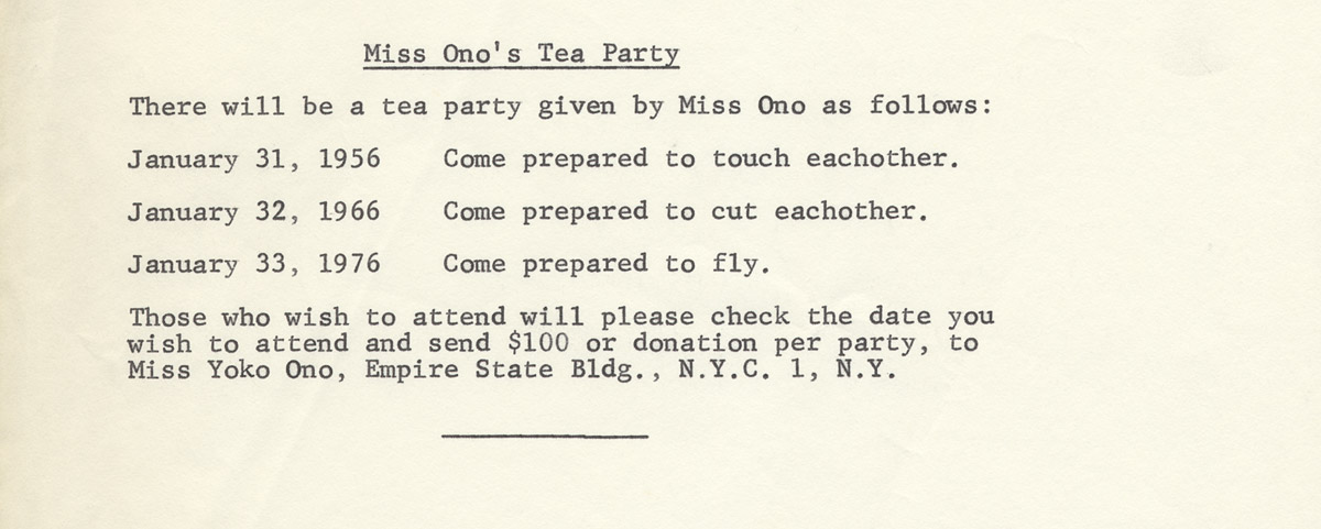 Fig. 7. Yoko Ono, Miss Ono’s Tea Party, 1966. © Yoko Ono 