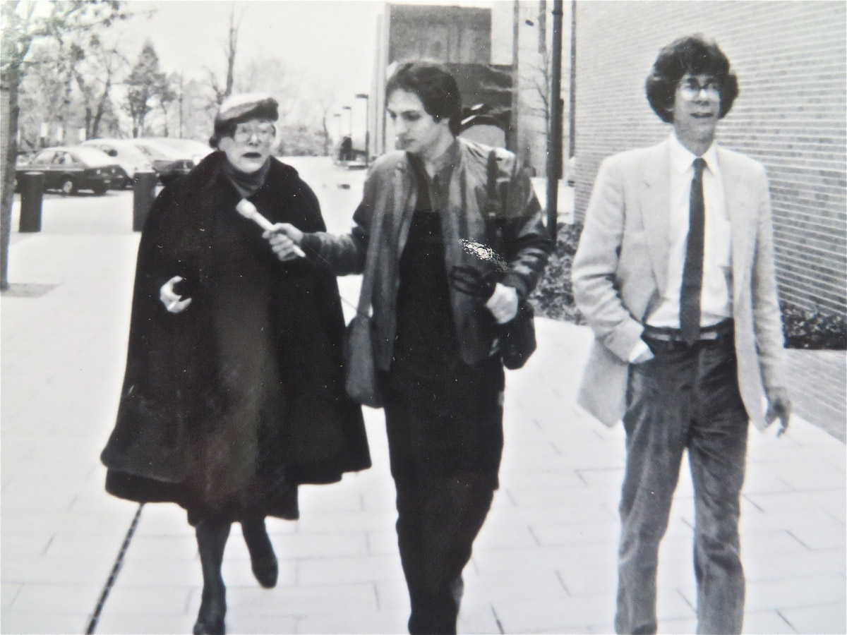 Jean Brown being interviewed, 1983. John Held, Jr. on right. 