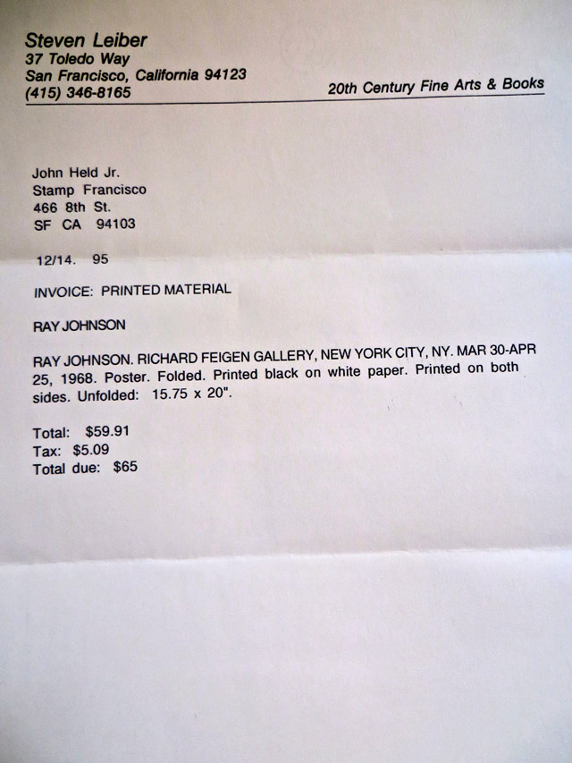 Sales receipt from Steven Leiber, 1995.