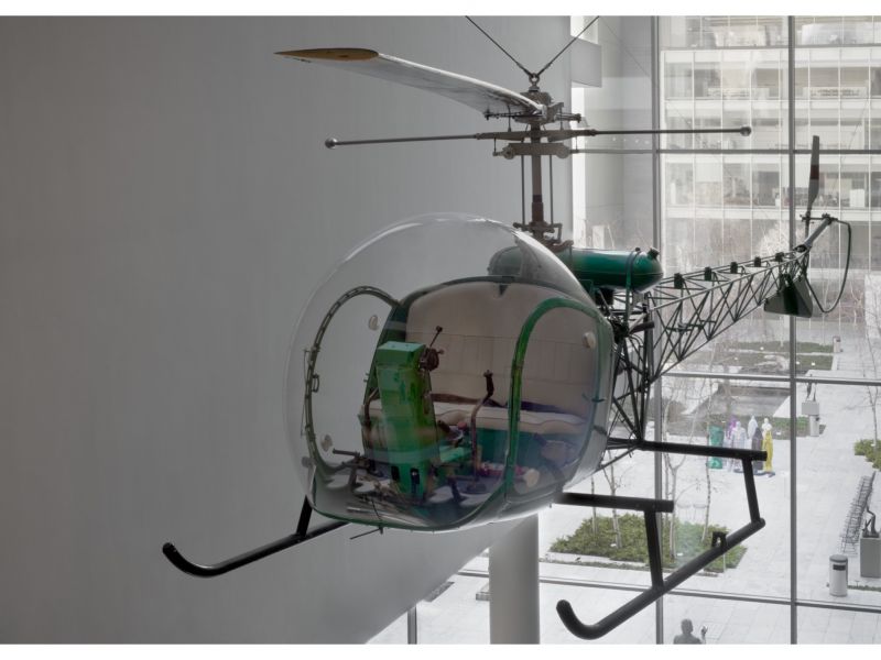 Bell-47D1 Helicopter hanging at MoMa, New York