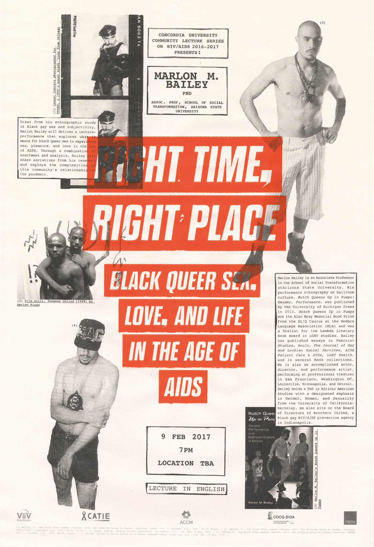 Lucas Larochelle for the Concordia Community HIV/AIDS Lecture Series (2016-2018), Right Time, Right Place, 2017. Digital Poster. Courtesy of the Concordia Community HIV/AIDS Lecture Series.