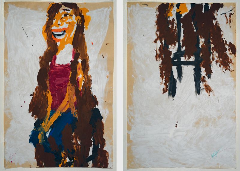Manuel Solano, Alanis (diptych), from the series Blind Transgender With AIDS, 2014,  Acrylic on paper 56.5 x 86.5 cm each. Courtesy of the Artist  