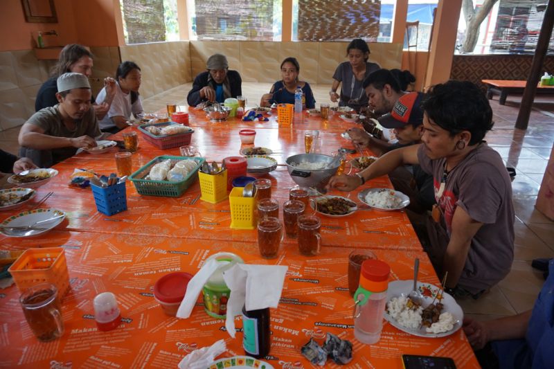 Having lunch together. Workshop on cultural landscapes at Jatiwangi art Factory, West Java, 2017. Photograph: © FOA-FLUX