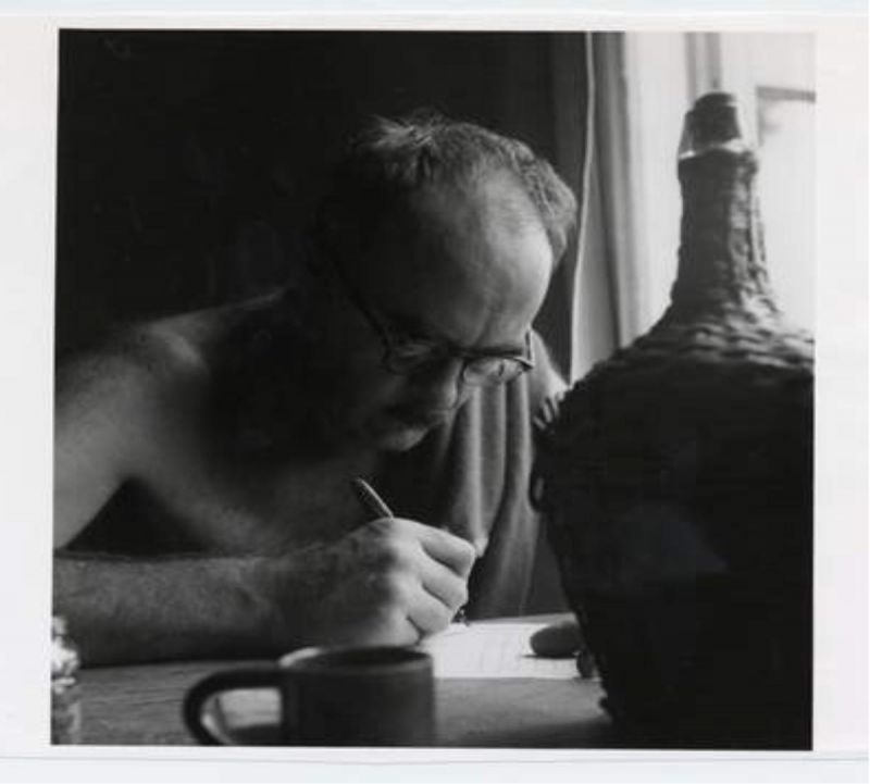 Charles Olson at writing table, Black Mountain College, 1951, photograph by Jonathan Williams, with recording of Letter 27: Maximus to Glocester, written in 1952