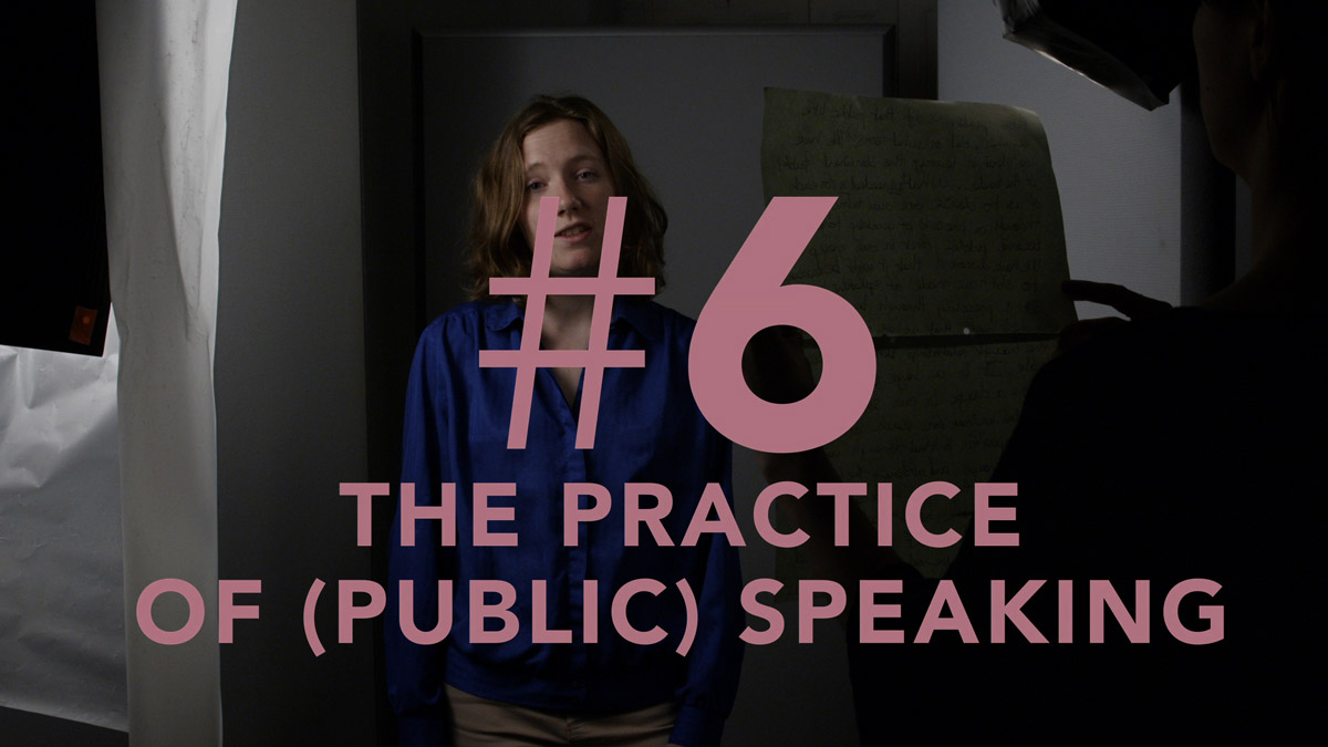 Alex Martinis Roe, Our Future Network, film still of Proposition #6  – The Practice of (Public) Speaking, developed with Cécile Bally, 2016.