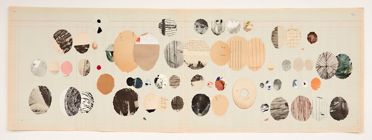 Simryn Gill, Egg Drawing #48, 2016; collage on paper, 30 x 86 cm. Copyright with the artist.