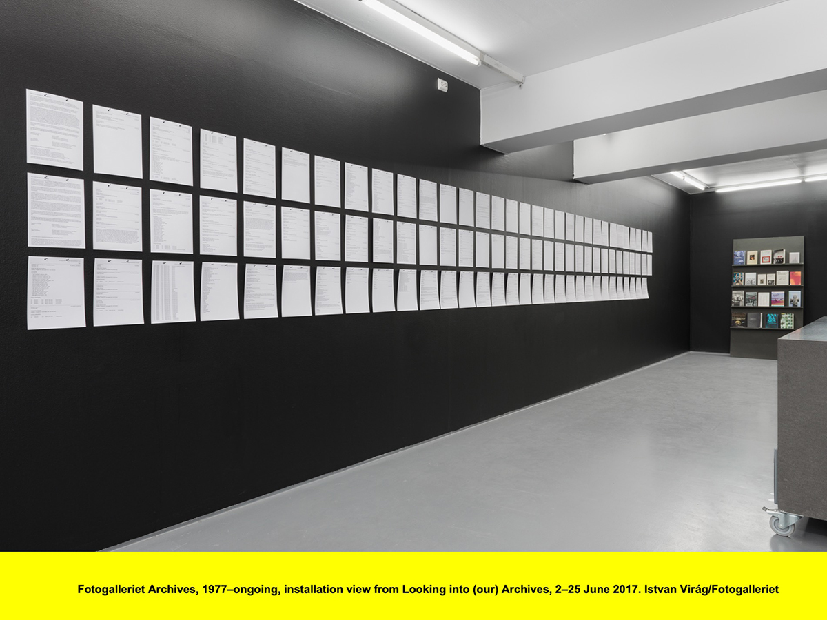Fotogalleriet Archives, 1977–ongoing, installation view from Looking into (our) Archives, 2–25 June 2017. Istvan Virág/Fotogalleriet 
