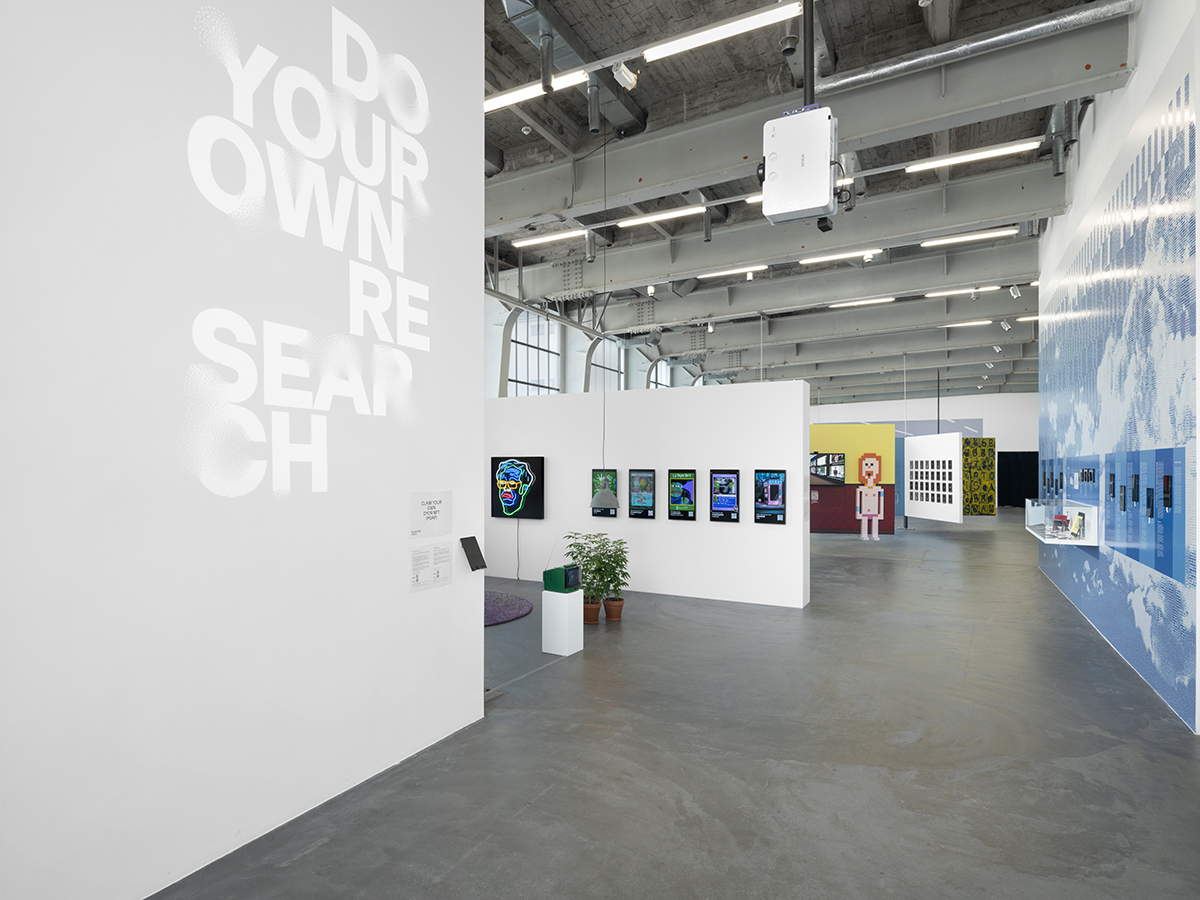 Installation view of exhibition DYOR at Kunsthalle Zürich & DYOR logo by Andreas Gysin (aka ertdfgcvb).  Photographby Julien Gremaud © Kunsthalle Zürich