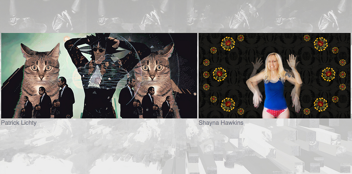 Exhibition view of NARGIFUS—ANIMATED SELF PORTRAITS, 2016–2019, curated by Carla Gannis and Tina Sauerlaender  on NewHive (online), on view: Patrick Lichty and Shayna Hawkins. Photograph by Tina Sauerlaender © peer to space