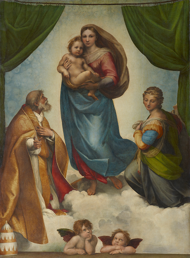 Raffaello Sanzio da Urbino, Sistine Madonna, 1513-1514, oil on canvas, 265 cm × 196 cm (104 in × 77 in),  Gal.-Nr.: 93 © Gemäldegalerie Alte Meister, Staatliche Kunstsammlungen Dresden, Photograph by: Estel/Klut