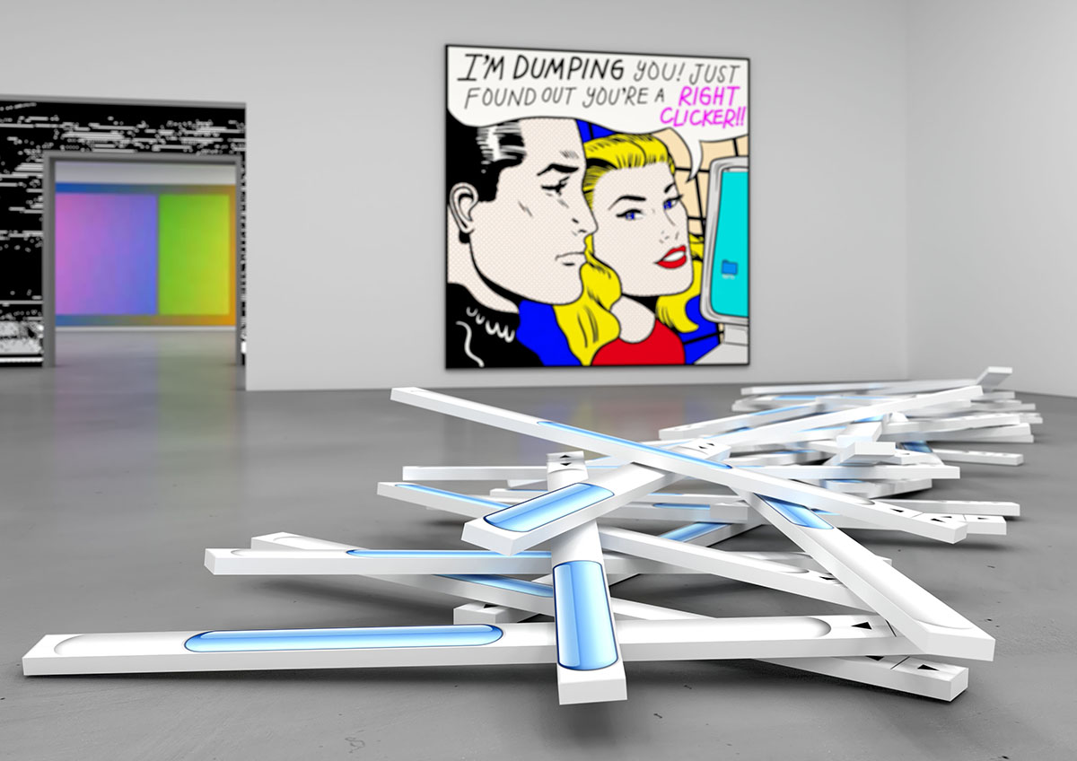 DYOR—Digital Space at Kunsthalle Zürich | GM RIGHT CLICKERS! by Moxarra Gonzales and Scrollbar Composition  by Jan Robert Leegte. © Kunsthalle Zürich