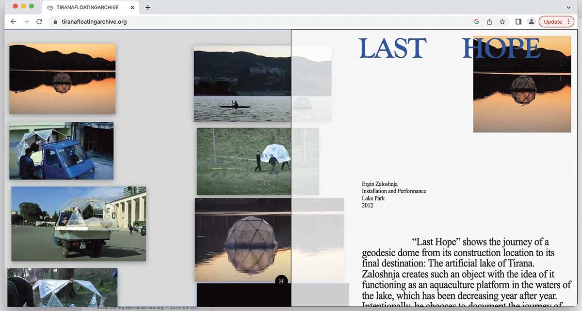 Screenshot from the Tirana Floating Archive (2022), https://tiranafloatingarchive.org/.  Curated by Adela Demetja, design by Denislav Golemanov.