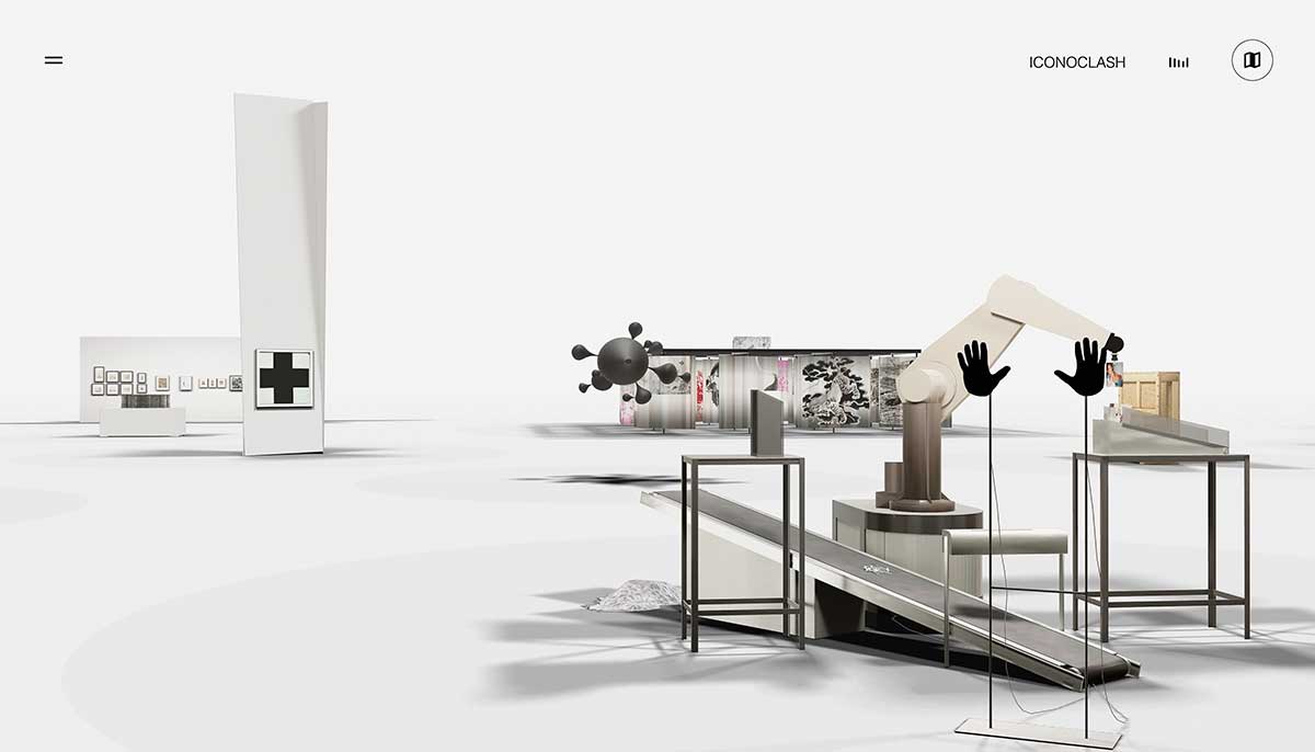 Screenshot from Iconoclash as a Digital Experience (2022), https://iconoclash.beyondmatter.eu/. Concept by Lívia Nolasco-Rózsás, UI / UX and motion design by Matthias Heckel, software development by Netzbewegung GmbH, archival research by Felix Koberstein. © ZKM | Zentrum für Kunst und Medien Karlsruhe