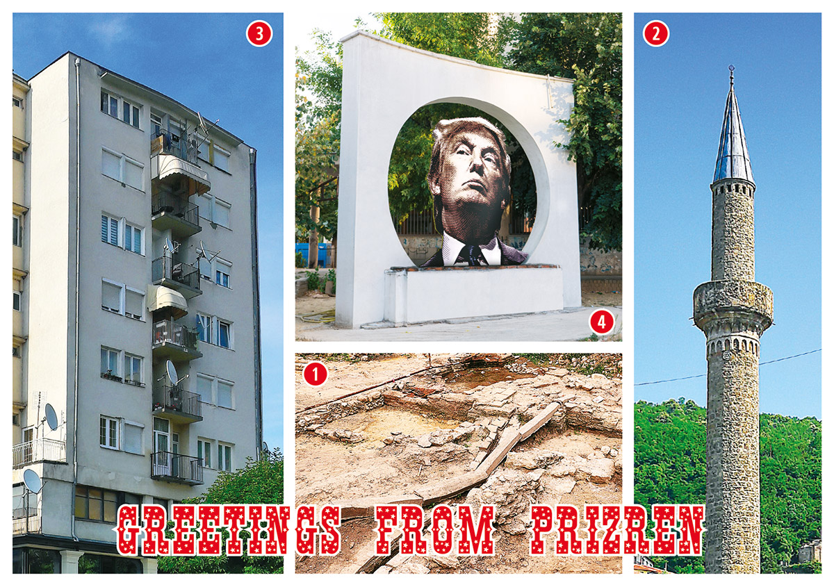 Think Big!, Obsessive Possessive Aggression (2017, Autostrada Biennale), public intervention in Prizren staging  a fictional monument to Donald Trump, foregrounding layered histories of power and erasure within a contested urban site. Photo/design by OPA. 